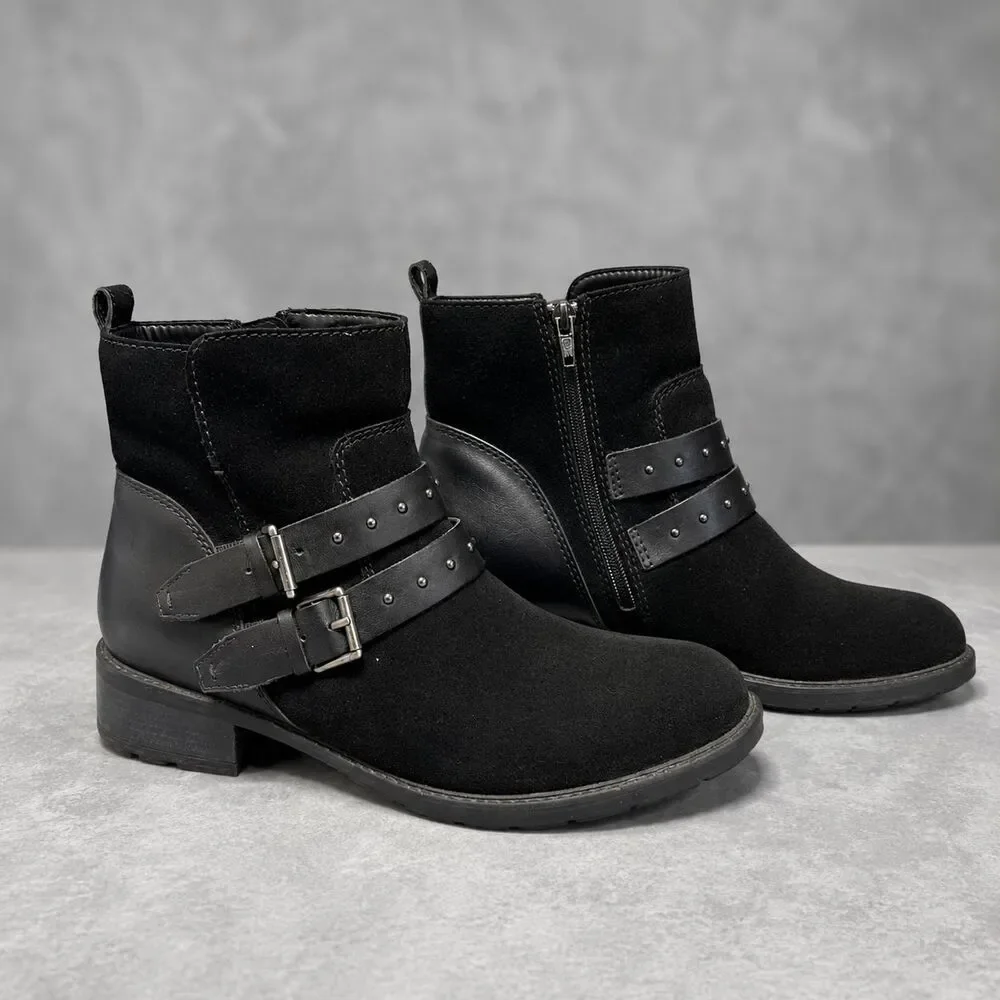 Clarks Artisan Swansea Grove Moto Motorcycle Ankle Boots Black Suede Size 10